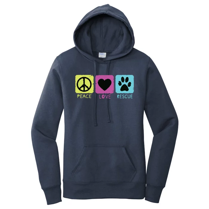 Peace Love Rescue Dogs Retro Distressed Graphic Design Women's Pullover Hoodie