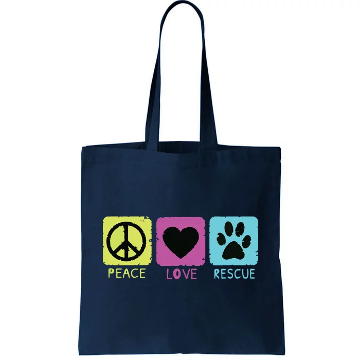 Peace Love Rescue Dogs Retro Distressed Graphic Design Tote Bag