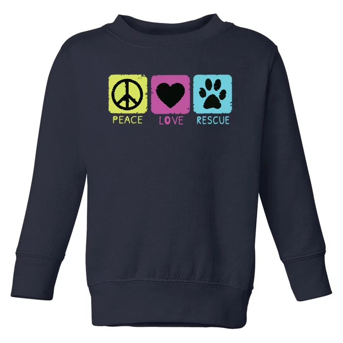 Peace Love Rescue Dogs Retro Distressed Graphic Design Toddler Sweatshirt