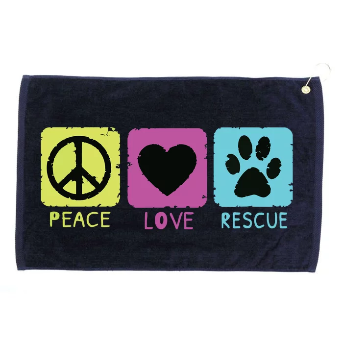 Peace Love Rescue Dogs Retro Distressed Graphic Design Grommeted Golf Towel