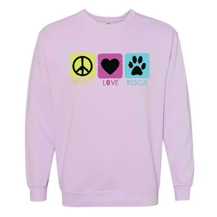 Peace Love Rescue Dogs Retro Distressed Graphic Design Garment-Dyed Sweatshirt