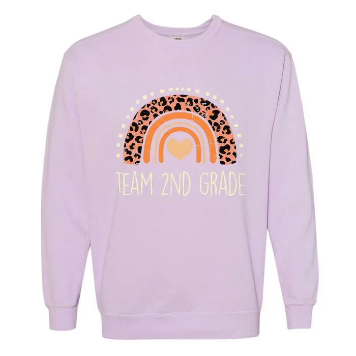 Peach Leopard Rainbow Team 2nd Grade Last Day School Teacher Garment-Dyed Sweatshirt