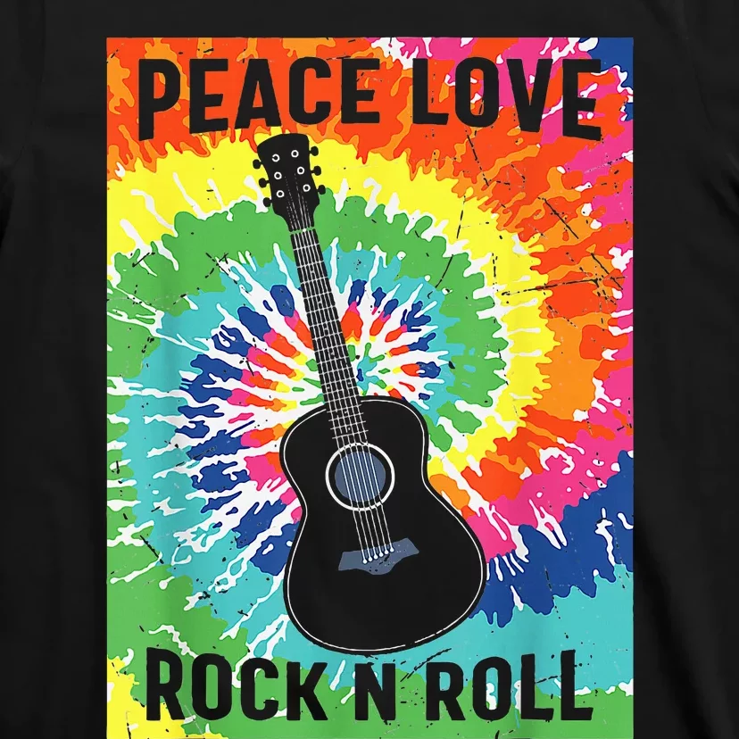 Peace Love Rock N Roll Tie Dye Hippie Guitar Music Retro T-Shirt