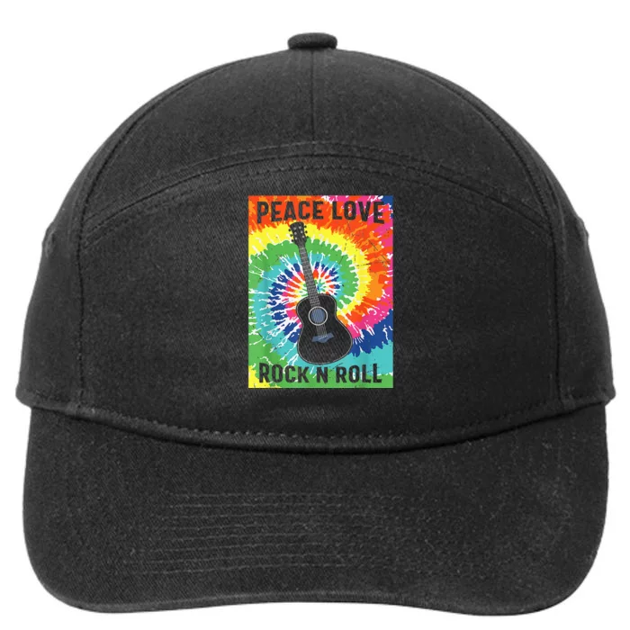 Peace Love Rock N Roll Tie Dye Hippie Guitar Music Retro 7-Panel Snapback Hat