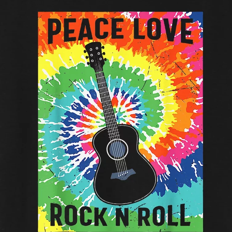 Peace Love Rock N Roll Tie Dye Hippie Guitar Music Retro Women's Crop Top Tee