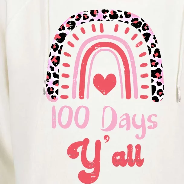 Pink Leopard Rainbow 100 Days Yall 100th Day School Teacher Gift Womens Funnel Neck Pullover Hood