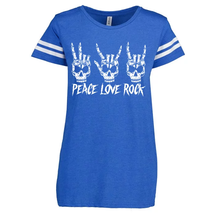 Peace Love Rock And Roll Vintage Guitar Rock Sign Hand Skull Funny Gift Enza Ladies Jersey Football T-Shirt