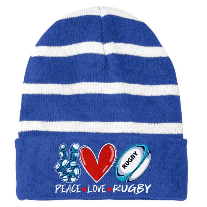 Peace Love Rugby Game Day Outfit Leopard Mother's Day Gift Striped Beanie with Solid Band