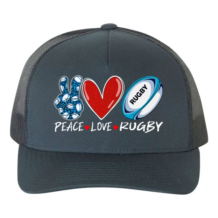 Peace Love Rugby Game Day Outfit Leopard Mother's Day Gift Yupoong Adult 5-Panel Trucker Hat