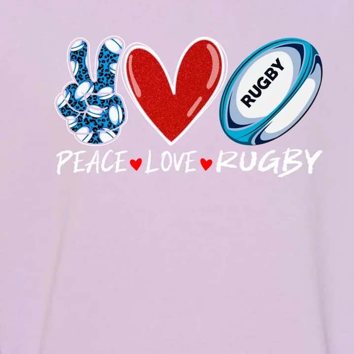 Peace Love Rugby Game Day Outfit Leopard Mother's Day Gift Garment-Dyed Sweatshirt