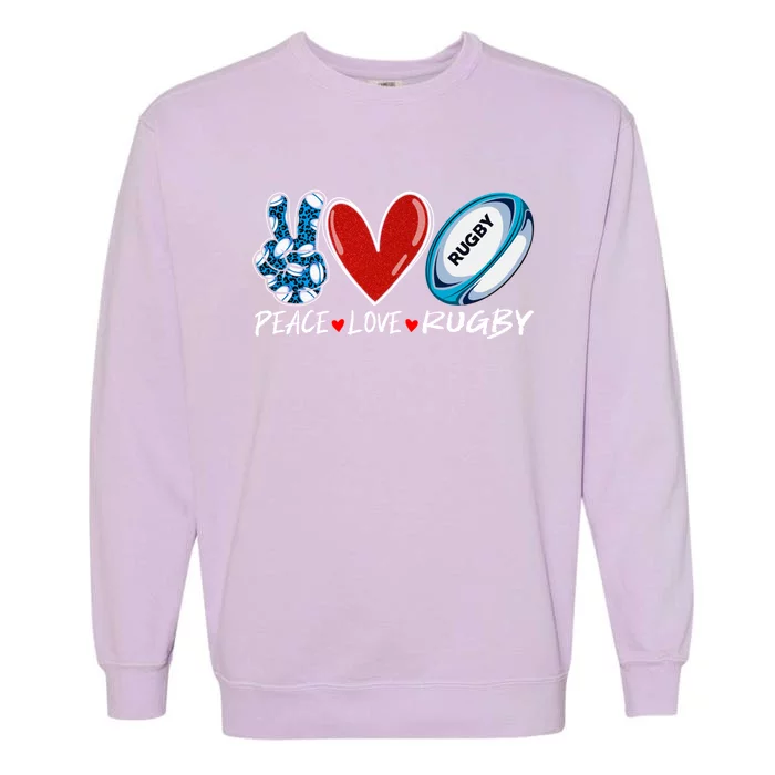 Peace Love Rugby Game Day Outfit Leopard Mother's Day Gift Garment-Dyed Sweatshirt