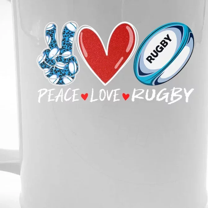 Peace Love Rugby Game Day Outfit Leopard Mother's Day Gift Front & Back Beer Stein