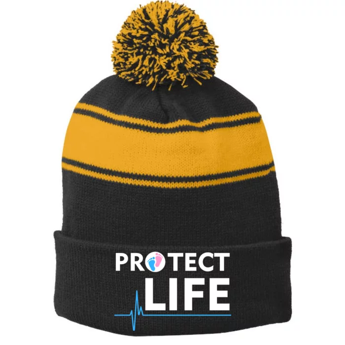 Protect Life Ribbon Pregnancy Infant Loss Awareness Stop Abortion Stripe Pom Pom Beanie