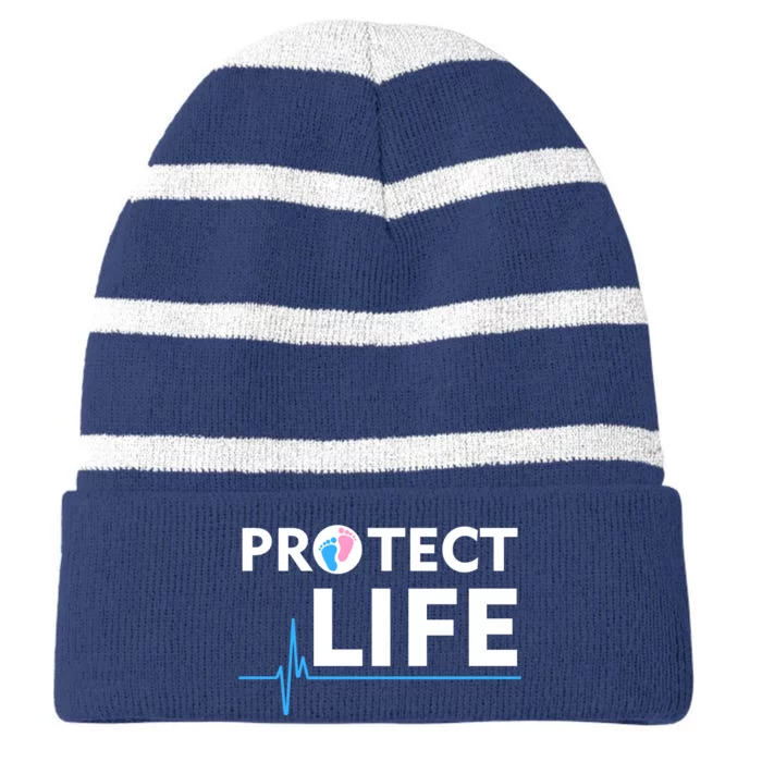 Protect Life Ribbon Pregnancy Infant Loss Awareness Stop Abortion Striped Beanie with Solid Band