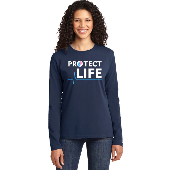 Protect Life Ribbon Pregnancy Infant Loss Awareness Stop Abortion Ladies Long Sleeve Shirt