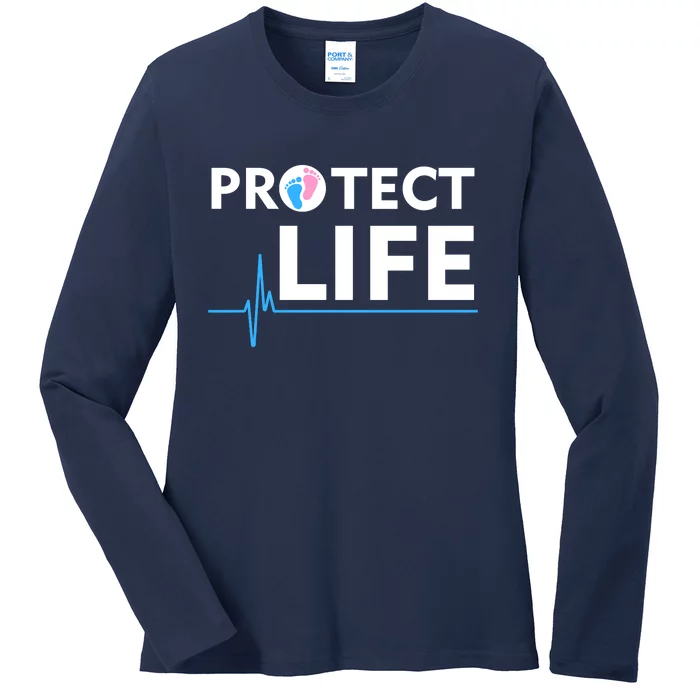 Protect Life Ribbon Pregnancy Infant Loss Awareness Stop Abortion Ladies Long Sleeve Shirt