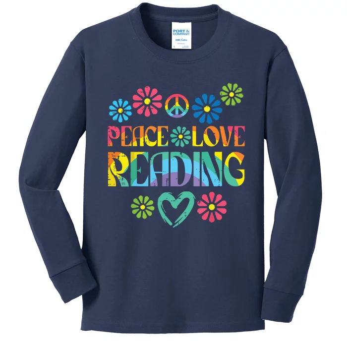 Peace Love Reading Lover Bookworm Librarian Kids Long Sleeve Shirt