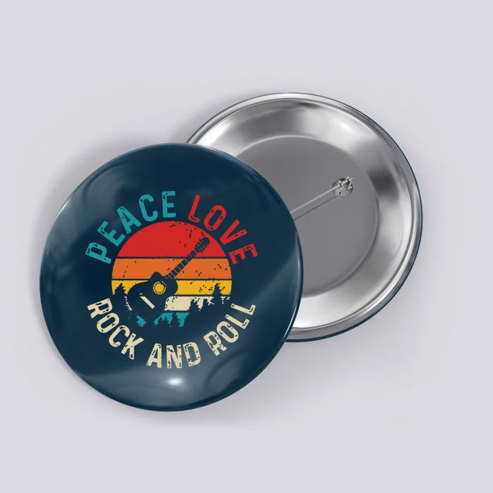 Peace Love Rock Roll Guitar Player Guitarist Vintage Button