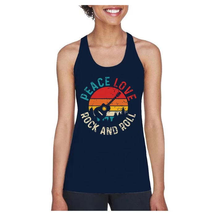 Peace Love Rock Roll Guitar Player Guitarist Vintage Women's Racerback Tank