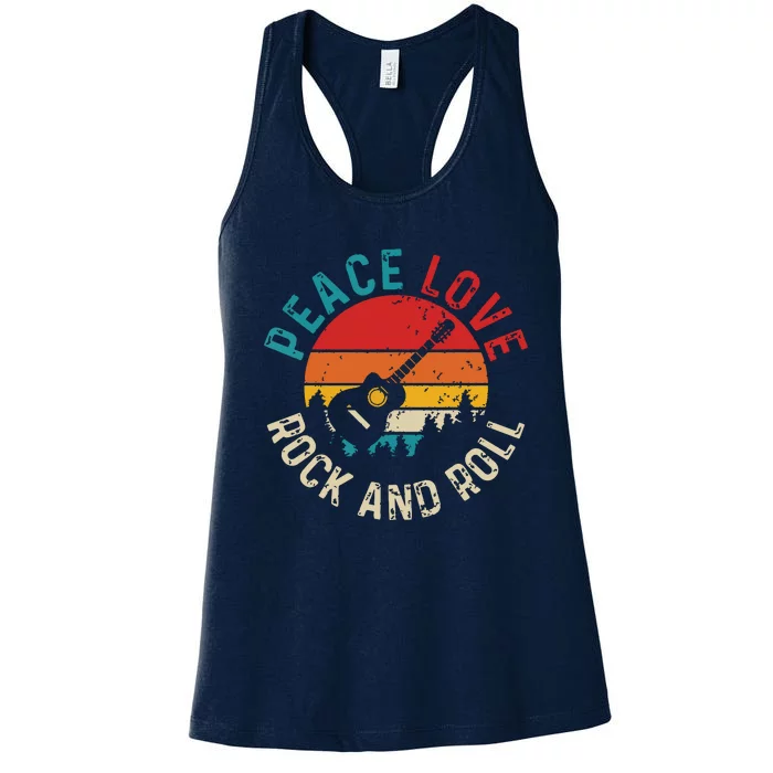 Peace Love Rock Roll Guitar Player Guitarist Vintage Women's Racerback Tank