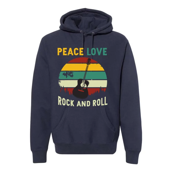 Peace Love Rock Roll Guitar Player Guitarist Vintage Premium Hoodie