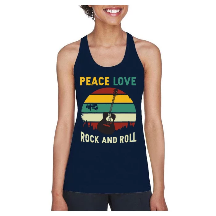 Peace Love Rock Roll Guitar Player Guitarist Vintage Women's Racerback Tank