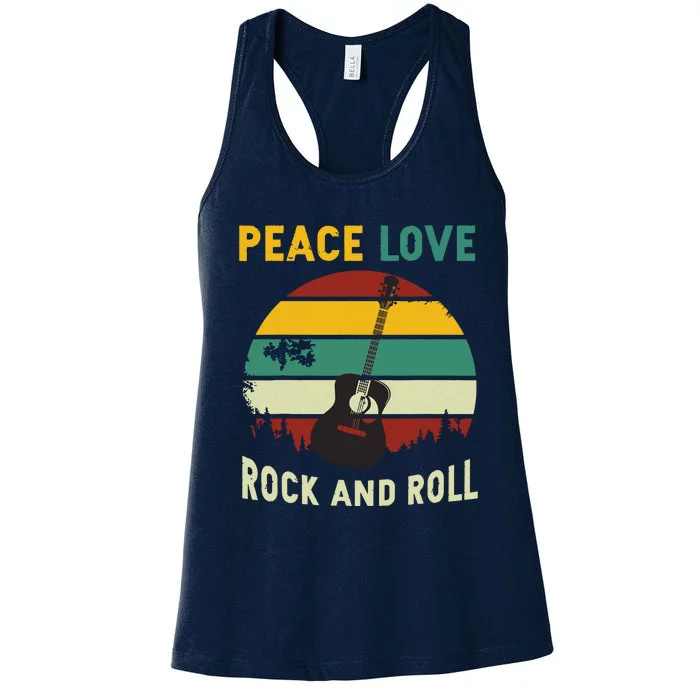 Peace Love Rock Roll Guitar Player Guitarist Vintage Women's Racerback Tank