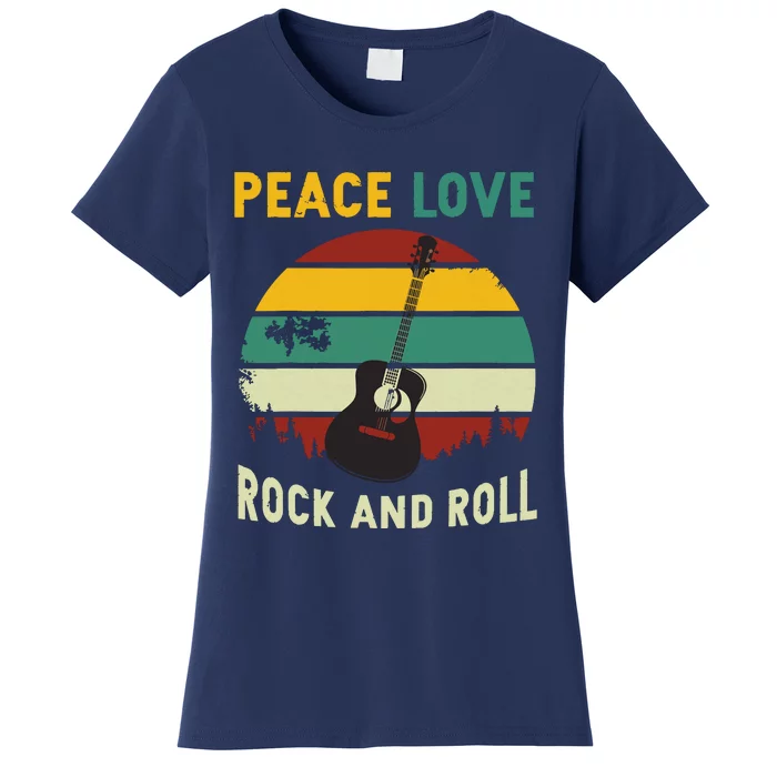 Peace Love Rock Roll Guitar Player Guitarist Vintage Women's T-Shirt