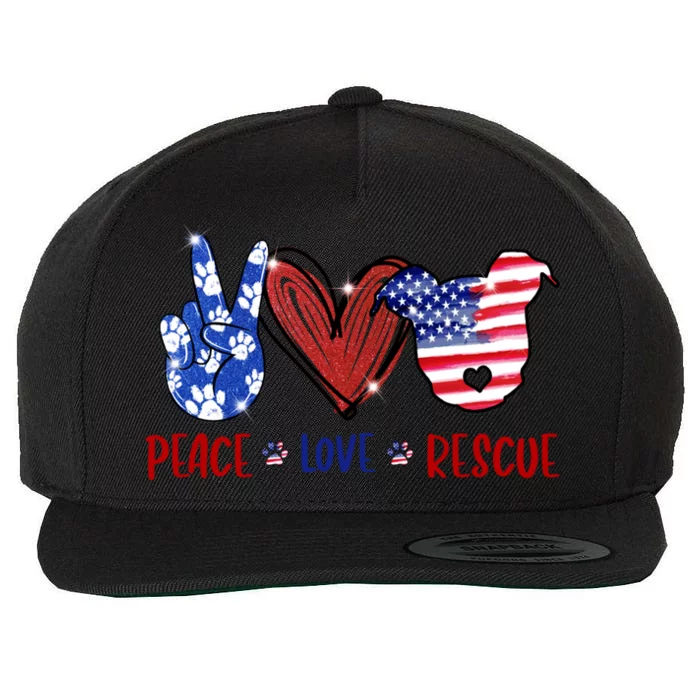 Peace Love Rescue Dogs Pitbull America Gift Wool Snapback Cap