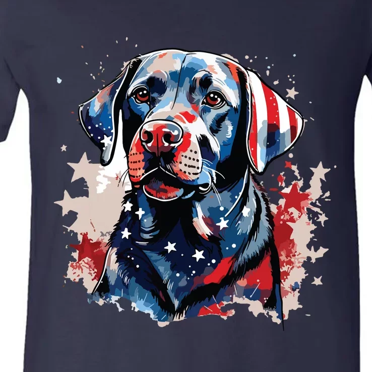 Patriotic Labrador Retriever Dog American Flag V-Neck T-Shirt