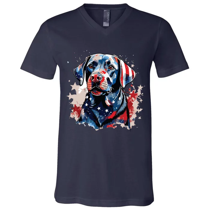 Patriotic Labrador Retriever Dog American Flag V-Neck T-Shirt