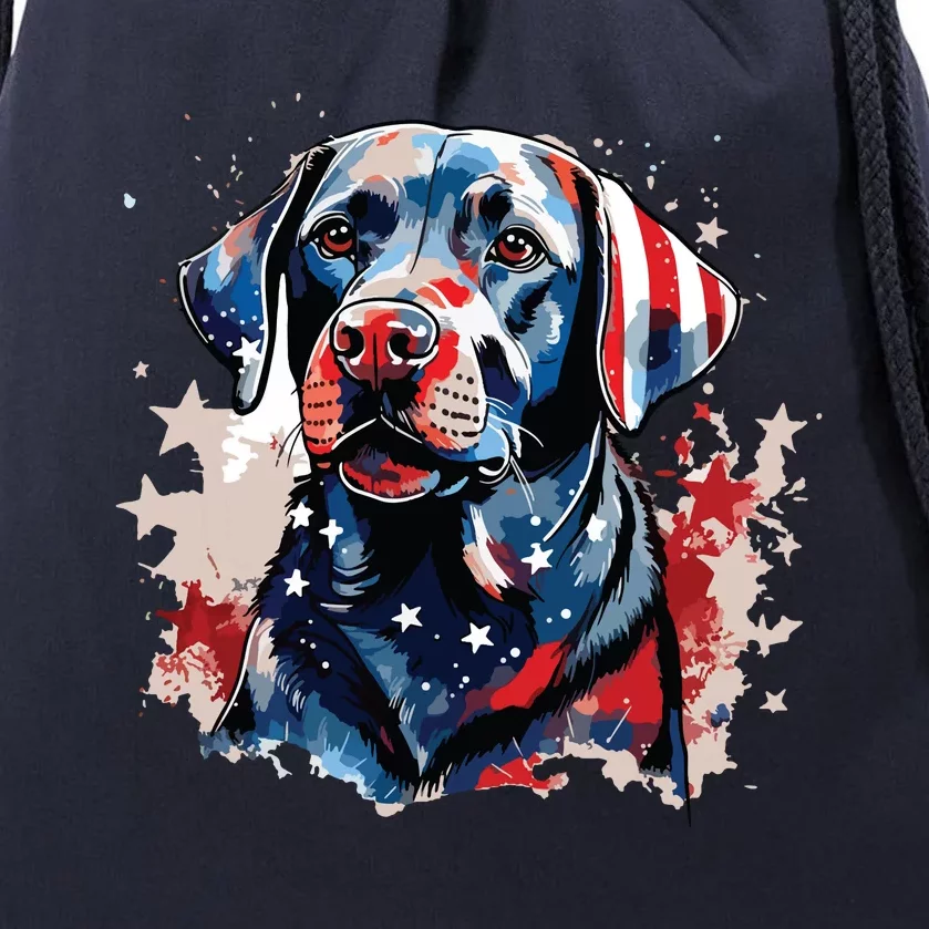 Patriotic Labrador Retriever Dog American Flag Drawstring Bag