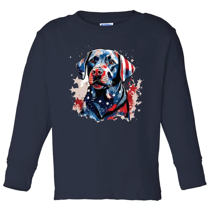 Patriotic Labrador Retriever Dog American Flag Toddler Long Sleeve Shirt