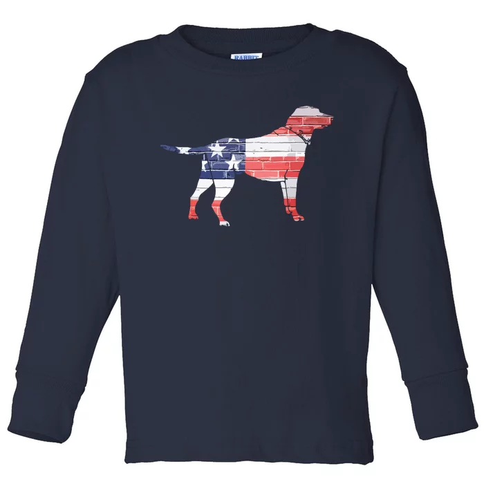 Patriotic Labrador Retriever Wearing USA Flag Lab Puppy Dog Toddler Long Sleeve Shirt