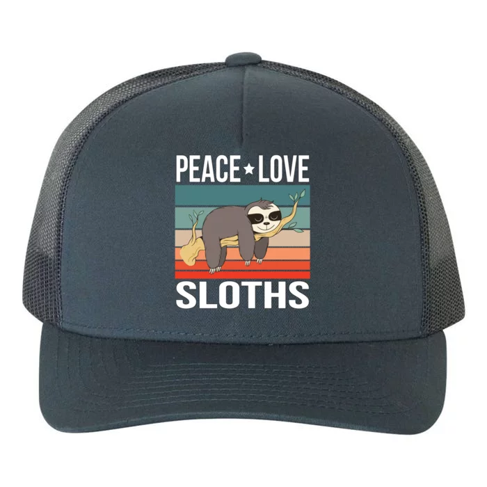 Peace Love Sloths Quote Retro Animal Vintage Gift Yupoong Adult 5-Panel Trucker Hat