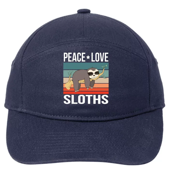 Peace Love Sloths Quote Retro Animal Vintage Gift 7-Panel Snapback Hat