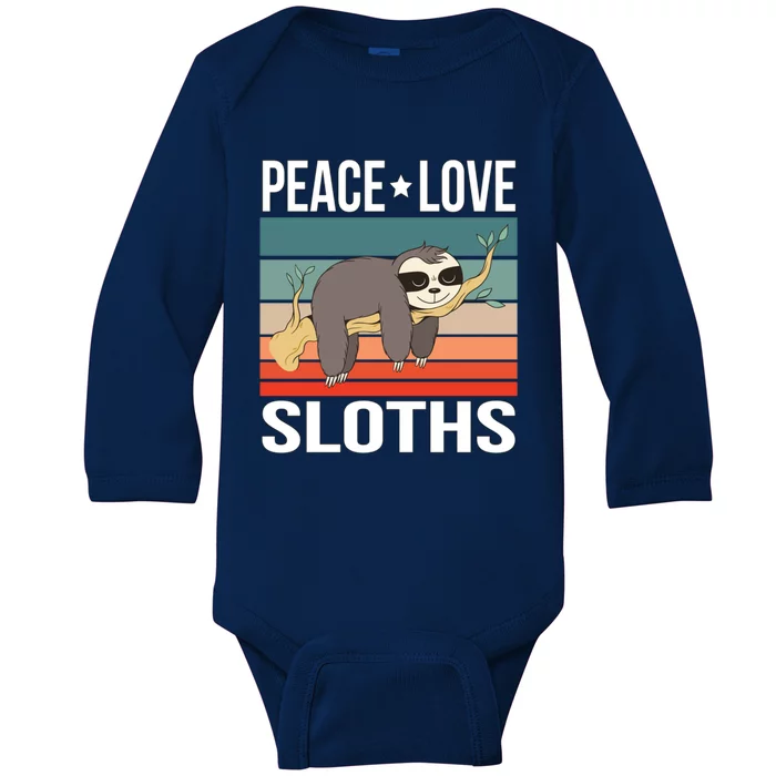 Peace Love Sloths Quote Retro Animal Vintage Gift Baby Long Sleeve Bodysuit