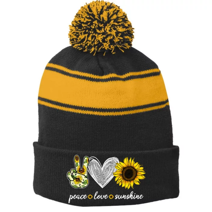 Peace Love Sunshine Sunflower Hippie Sunflower Lover Gifts Stripe Pom Pom Beanie