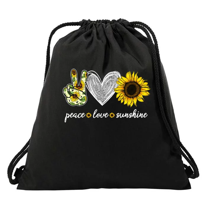 Peace Love Sunshine Sunflower Hippie Sunflower Lover Gifts Drawstring Bag