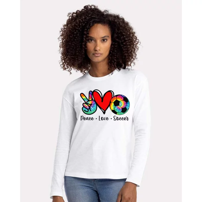 Peace Love Soccer Tie Dye Design Womens Cotton Relaxed Long Sleeve T-Shirt