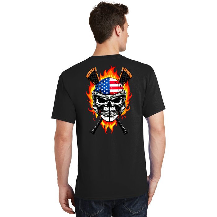 Patriotic Lacrosse Skull Front & Back T-Shirt