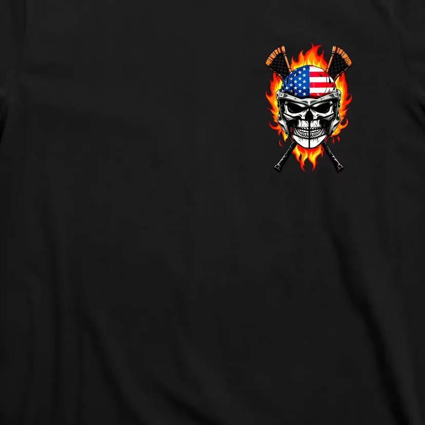 Patriotic Lacrosse Skull Front & Back T-Shirt