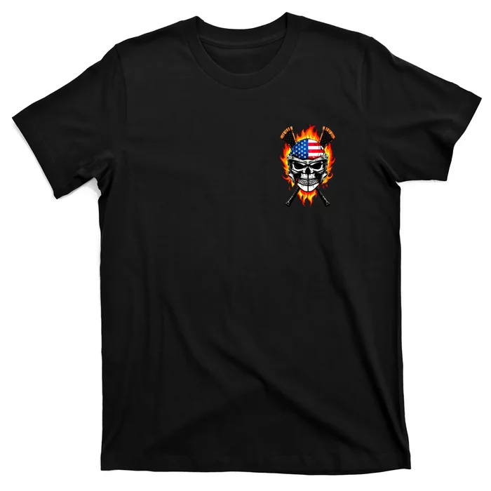 Patriotic Lacrosse Skull Front & Back T-Shirt