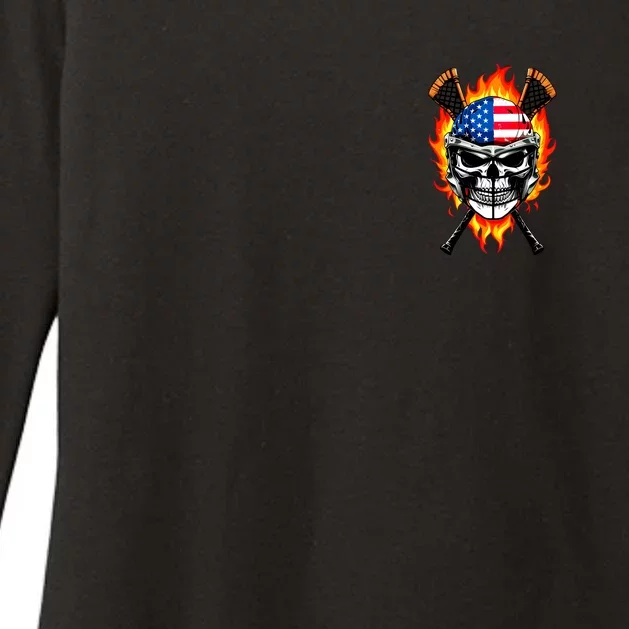 Patriotic Lacrosse Skull Front & Back Womens CVC Long Sleeve Shirt