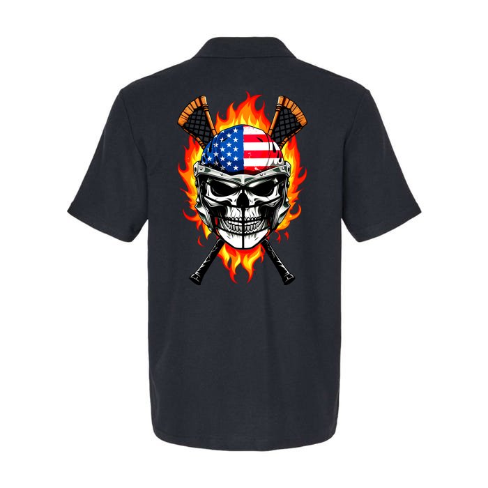 Patriotic Lacrosse Skull Front & Back Softstyle Adult Sport Polo