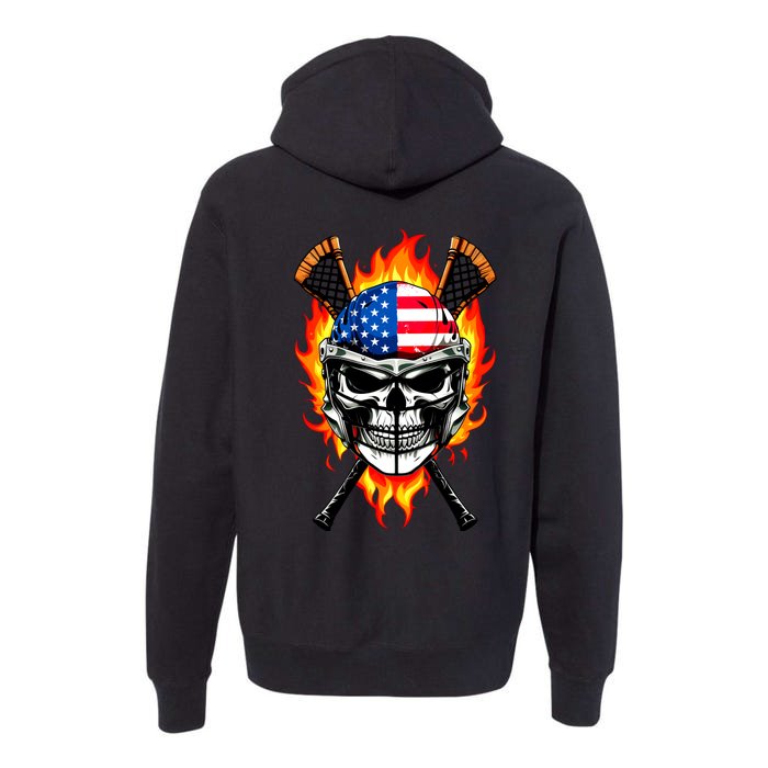 Patriotic Lacrosse Skull Front & Back Premium Hoodie