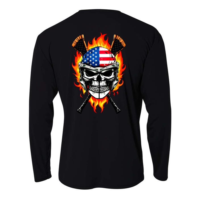 Patriotic Lacrosse Skull Front & Back Cooling Performance Long Sleeve Crew