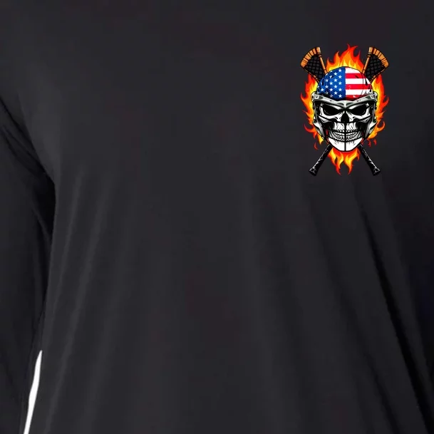 Patriotic Lacrosse Skull Front & Back Cooling Performance Long Sleeve Crew