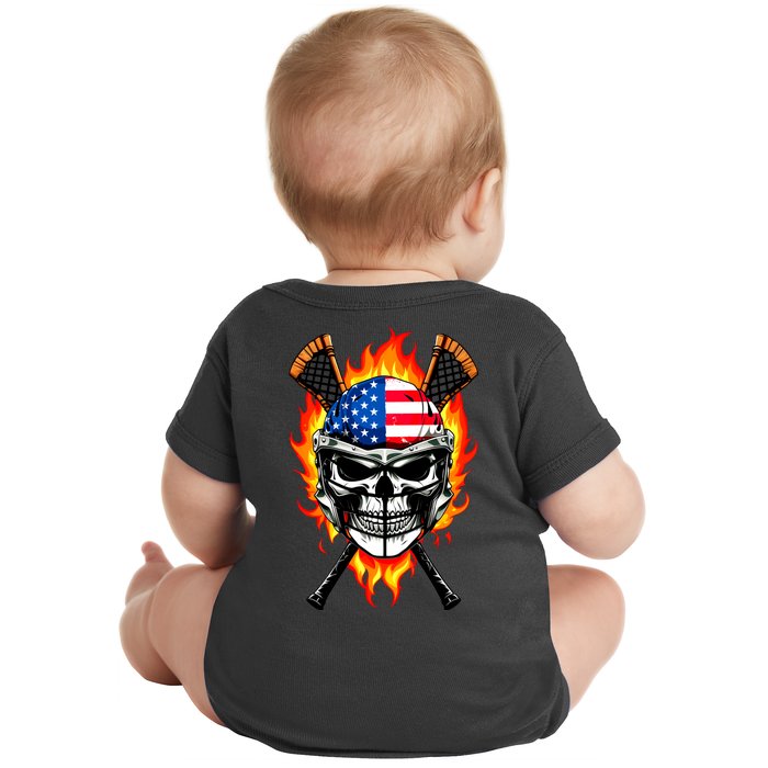 Patriotic Lacrosse Skull Front & Back Baby Bodysuit