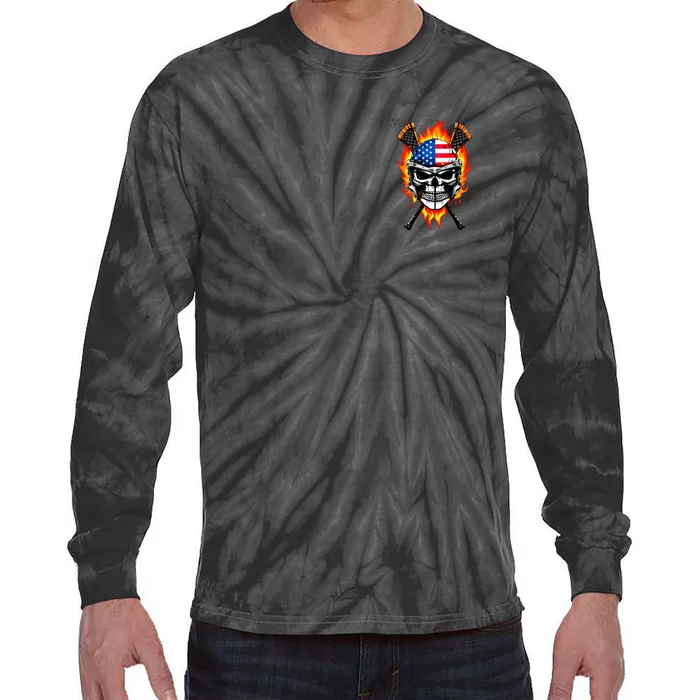 Patriotic Lacrosse Skull Front & Back Tie-Dye Long Sleeve Shirt